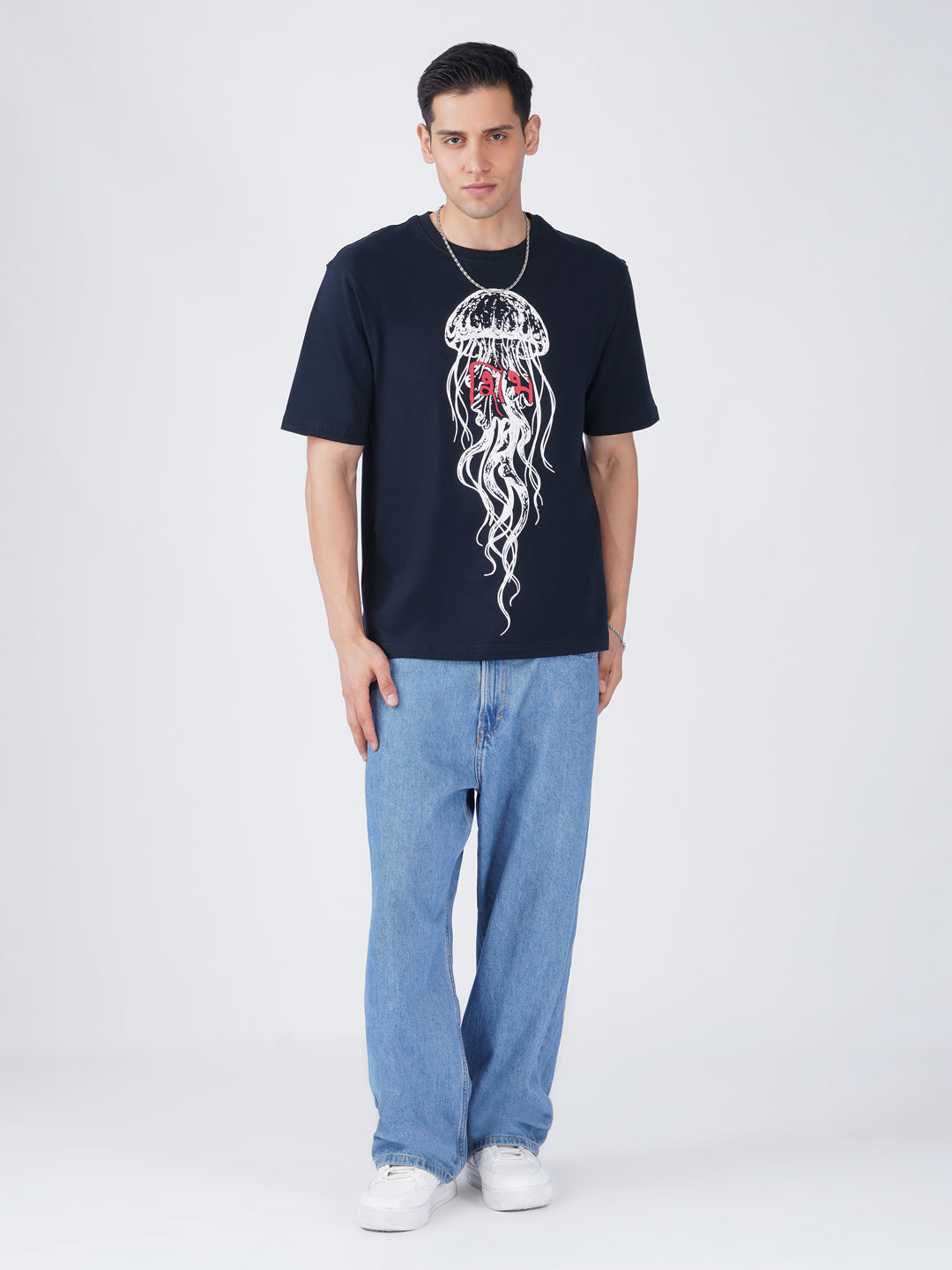 Tidal Jellyfish Graphic Tee — Navy