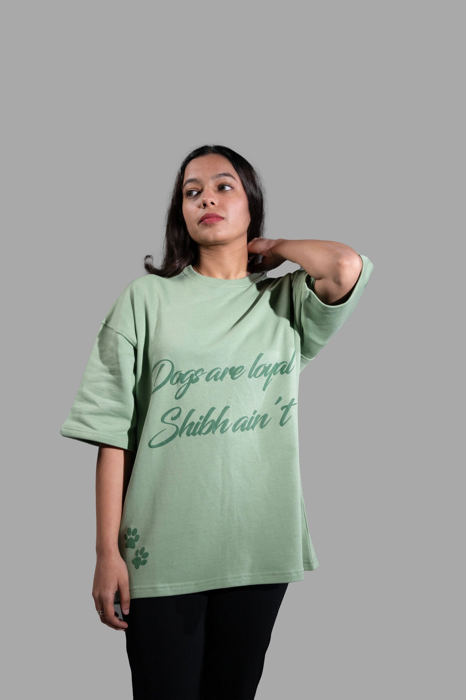 SHIBH Ain't Loyal - Printed Oversized T-shirt in Emerald Green