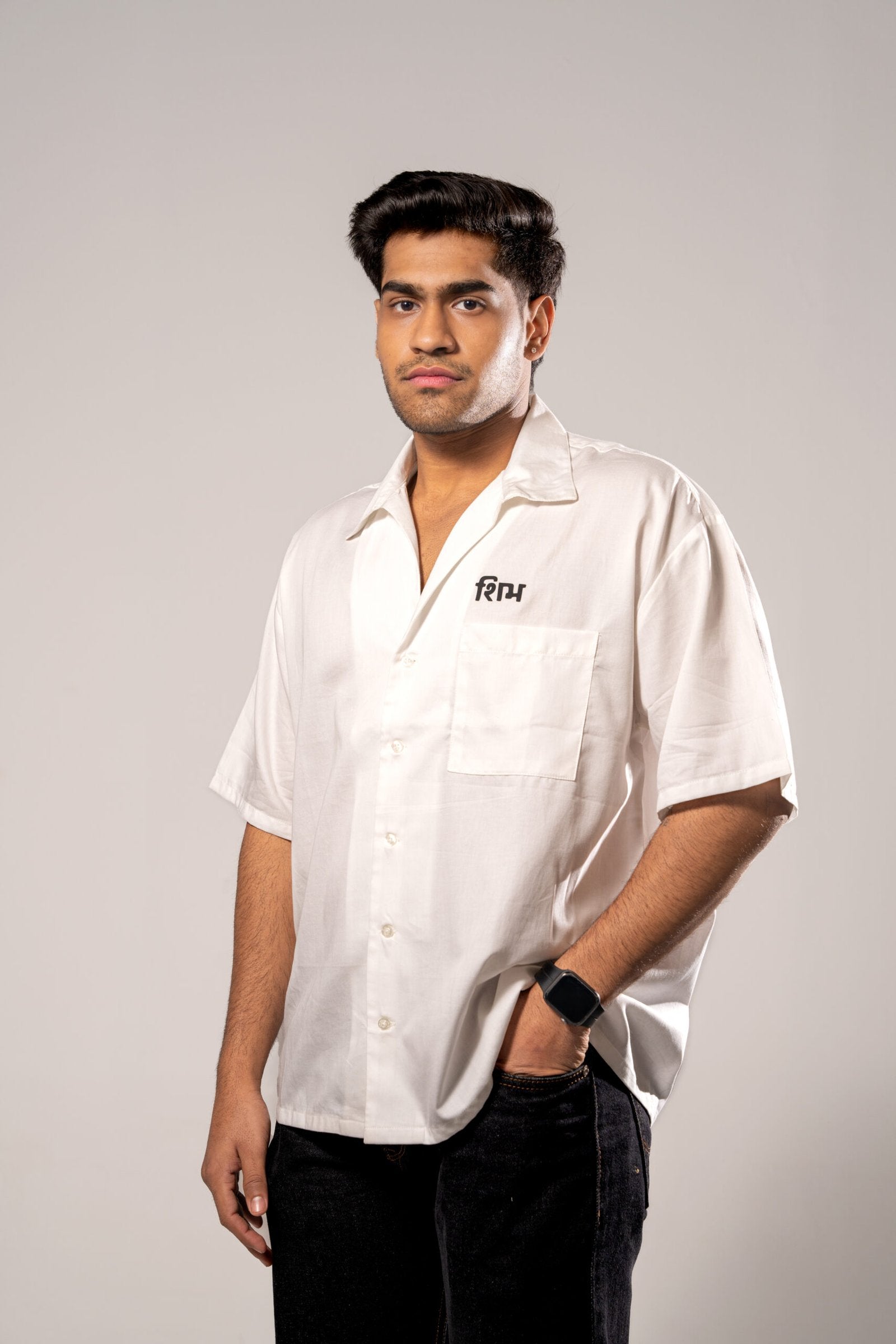 Janma Half Sleeve Shirt Oversized  - White