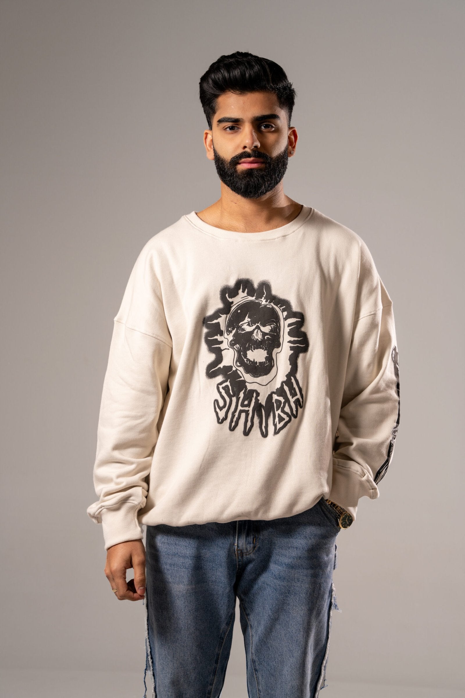 Burning Skull - Oversized Unisex Sweatshirt - White