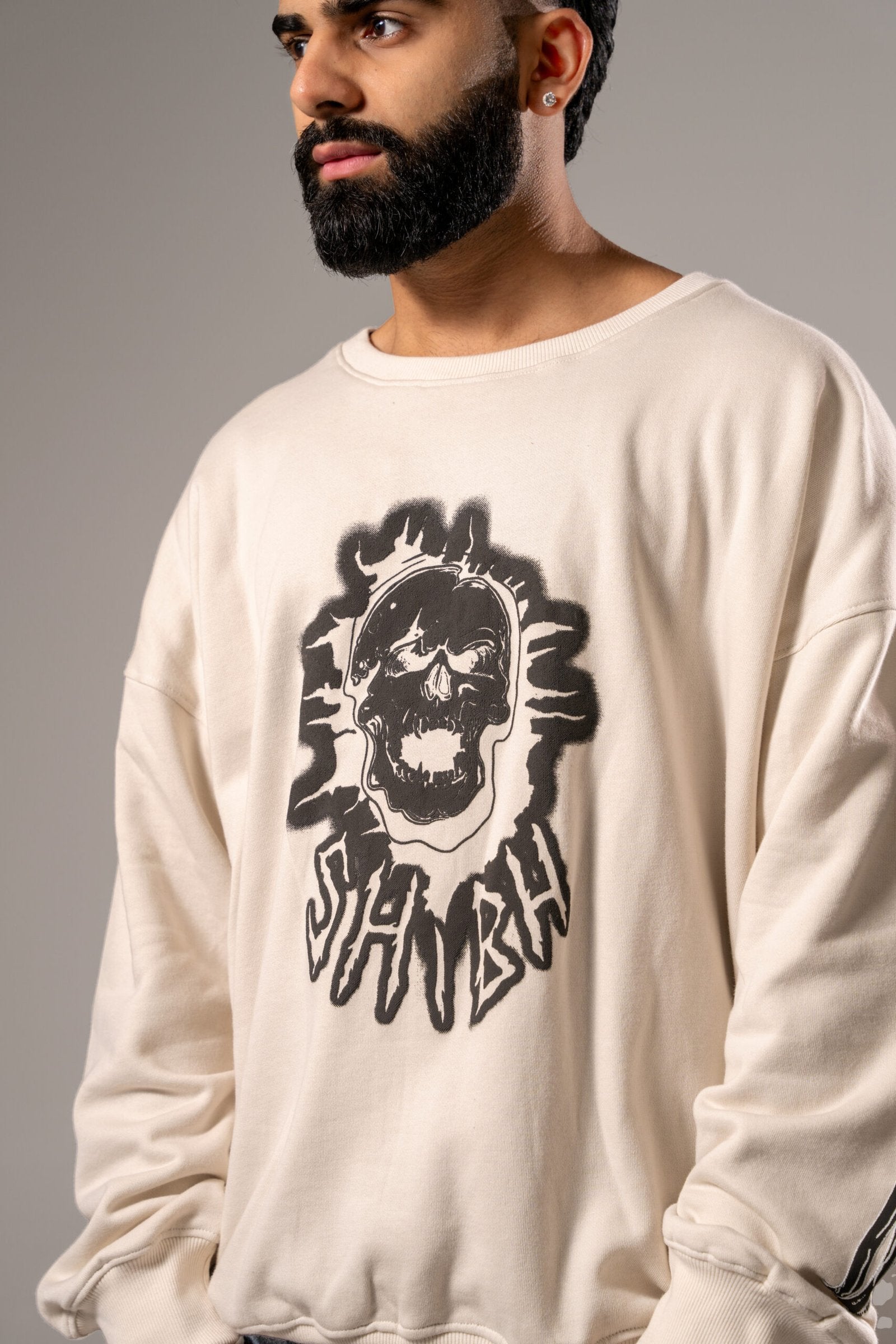 Burning Skull - Oversized Unisex Sweatshirt - White