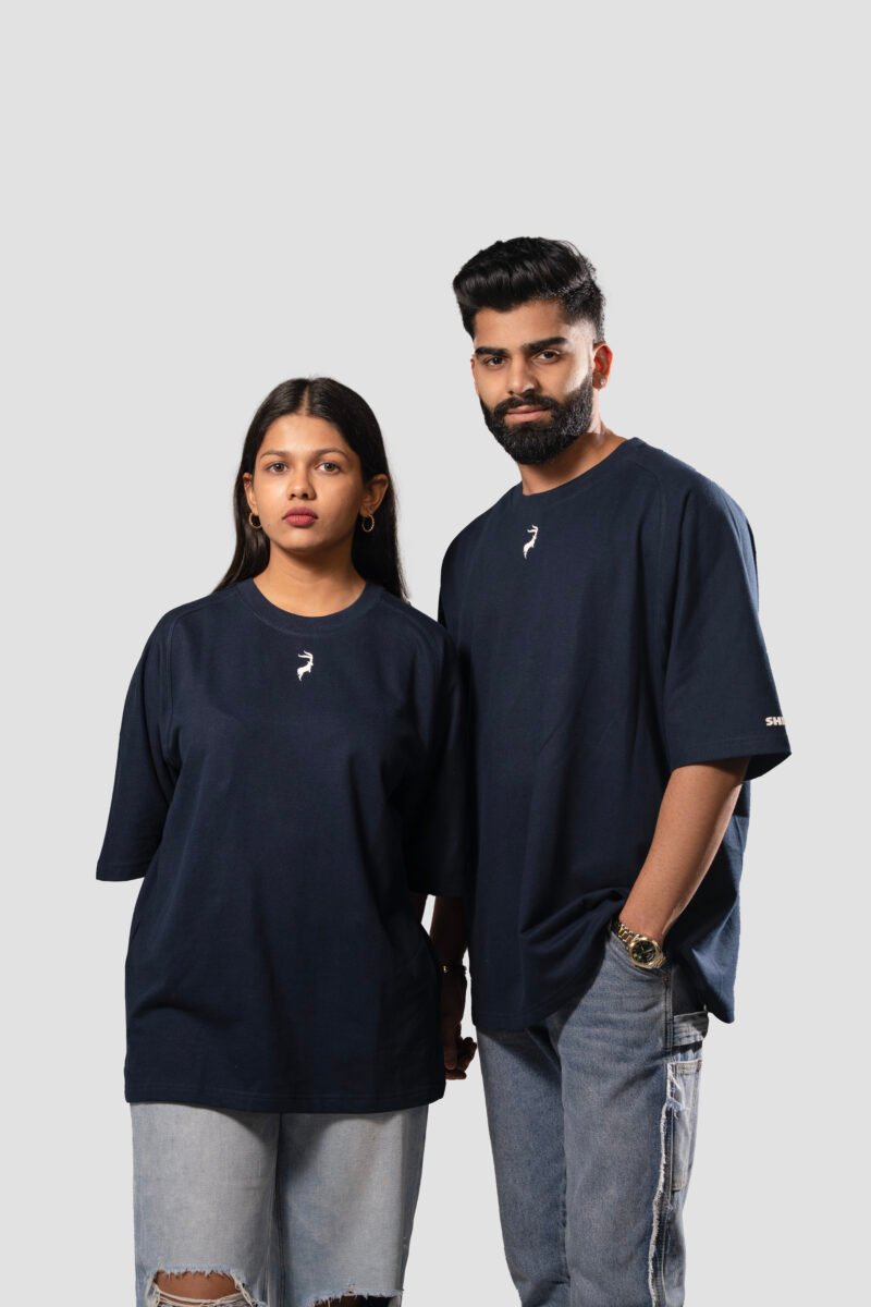 Amoeboid Typewriter Graphic Oversized T-Shirt - Dark Blue - Image 5