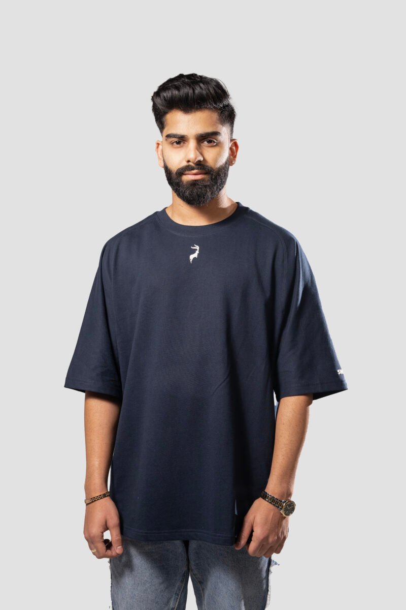 Amoeboid Typewriter Graphic Oversized T-Shirt - Dark Blue - Image 3