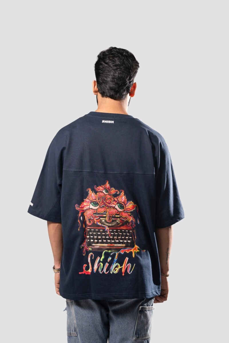 Amoeboid Typewriter Graphic Oversized T-Shirt - Dark Blue - Image 2