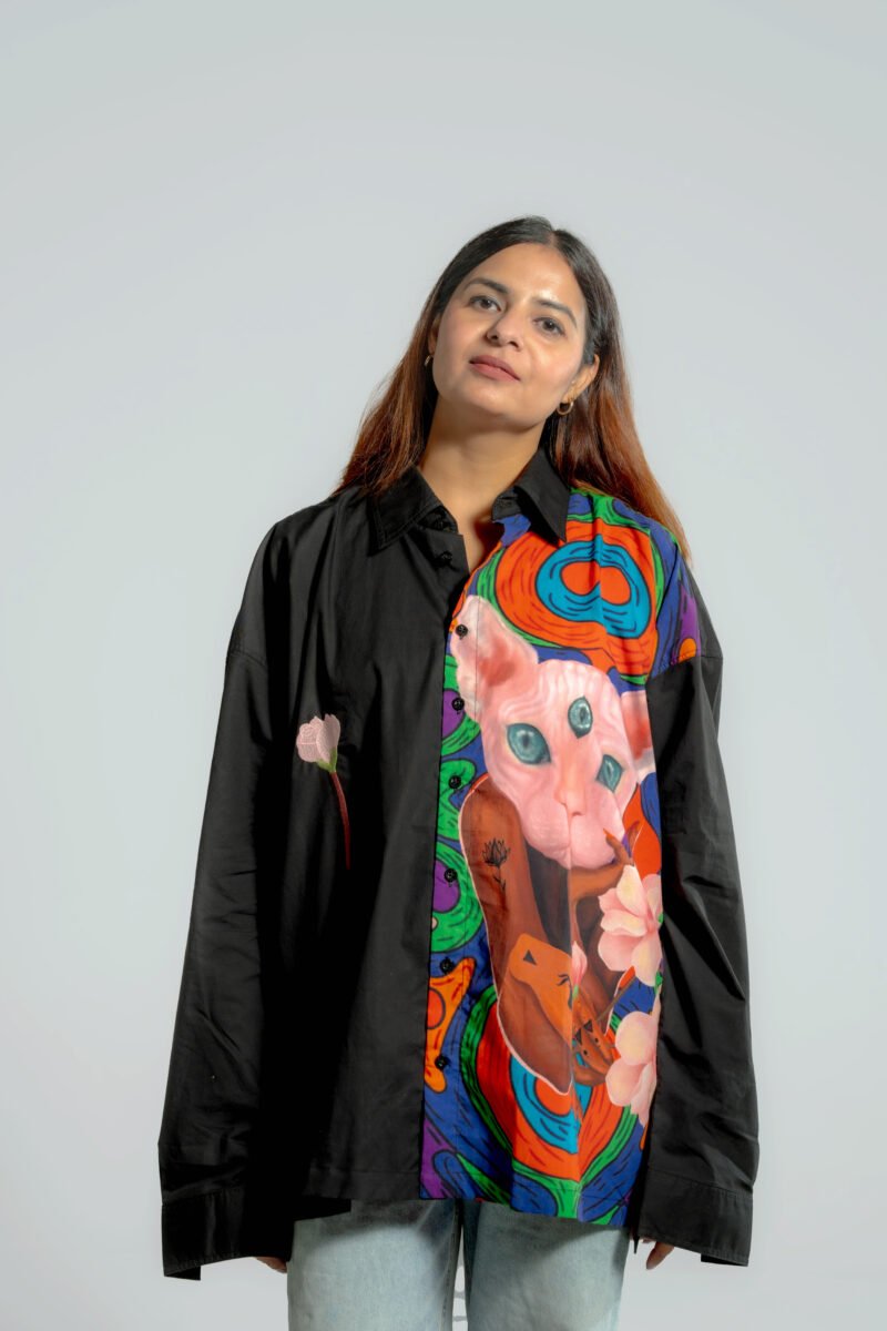 Sphynx Cat Woman Super Oversized Shirt - Black - Image 2