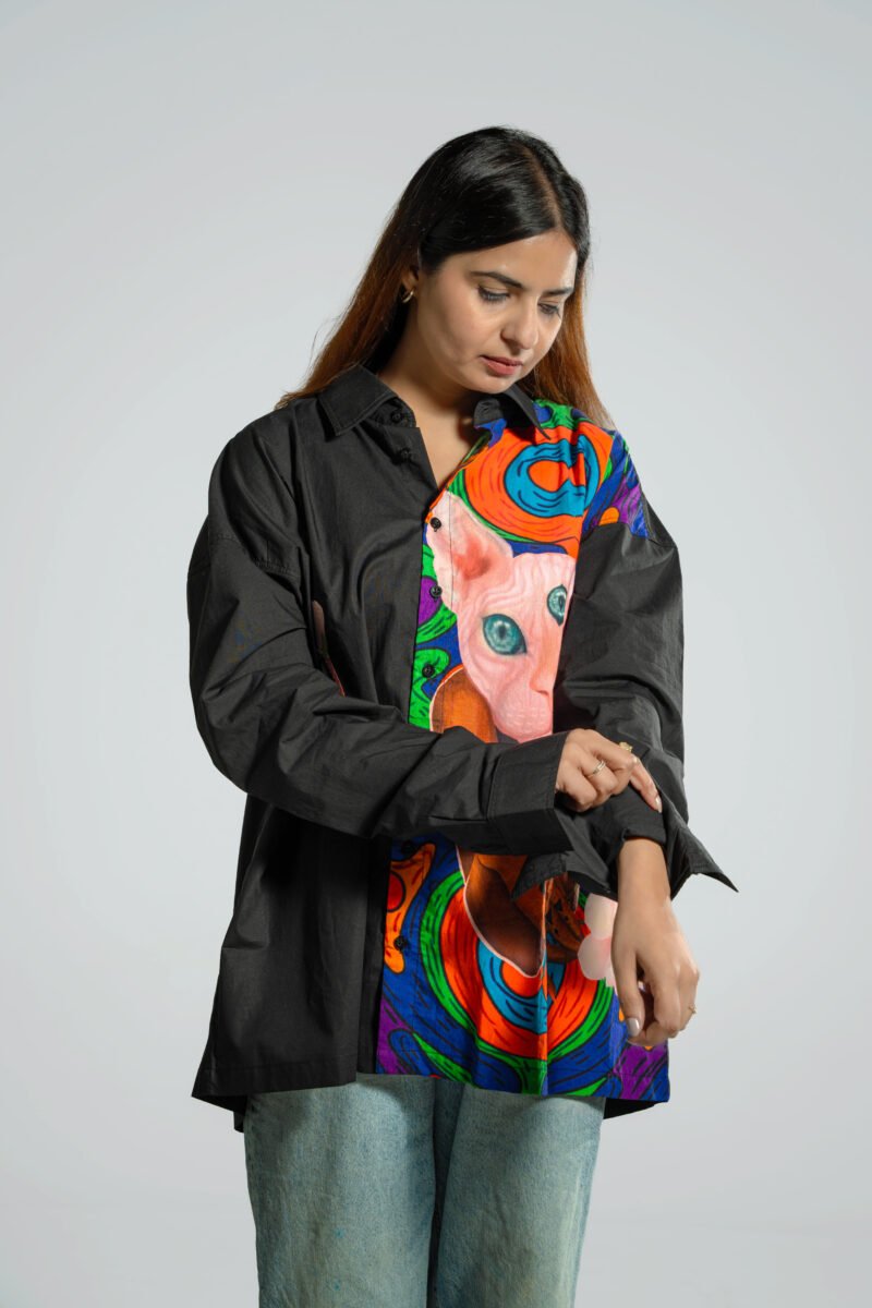 Sphynx Cat Woman Super Oversized Shirt - Black - Image 3