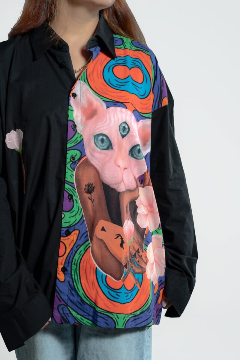 Sphynx Cat Woman Super Oversized Shirt - Black - Image 6