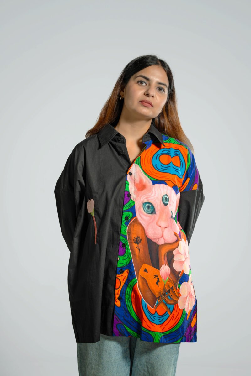 Sphynx Cat Woman Super Oversized Shirt - Black