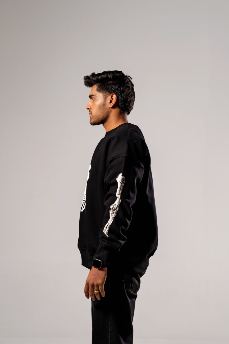Burning Skull - Oversized Unisex Sweatshirt - Black - Image 3