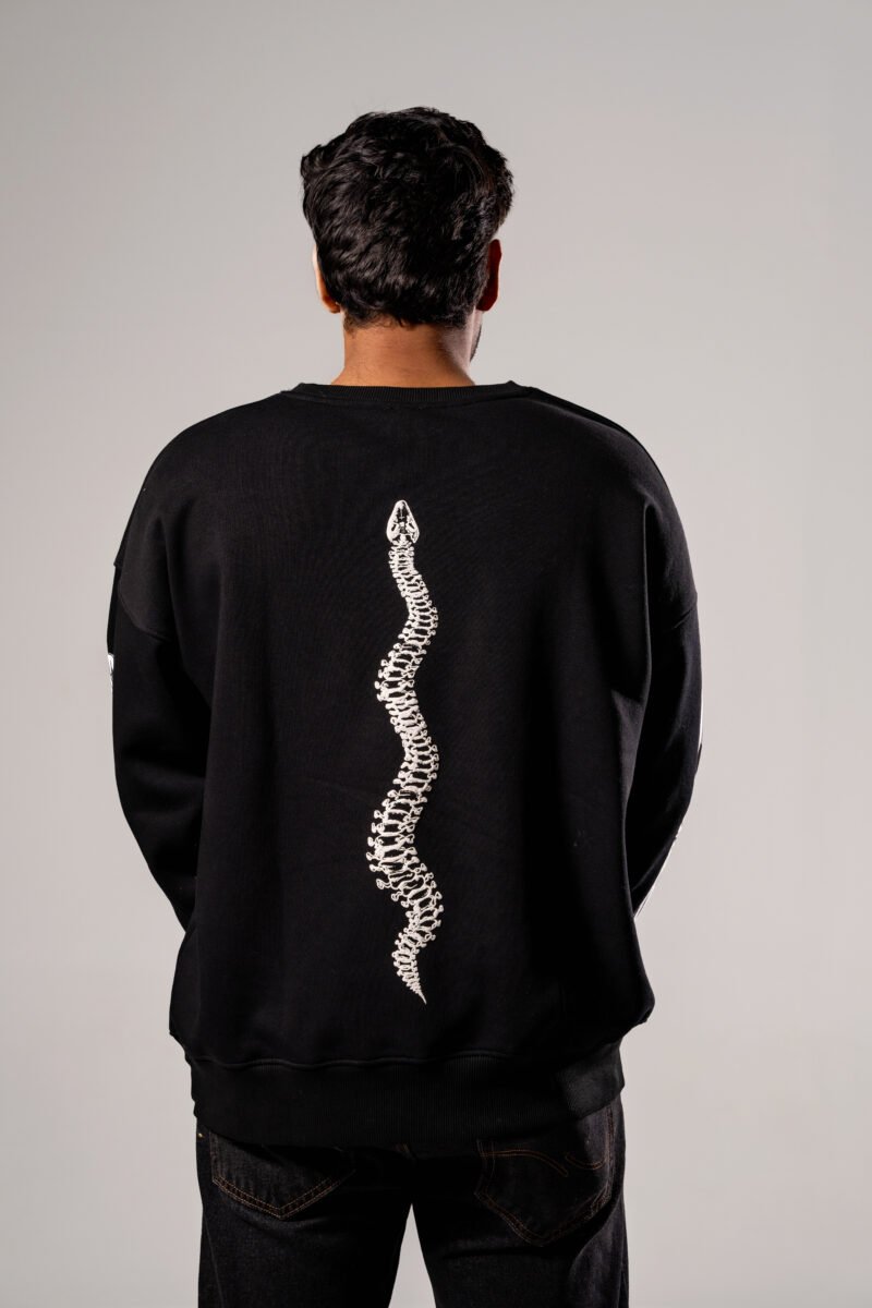 Burning Skull - Oversized Unisex Sweatshirt - Black - Image 2