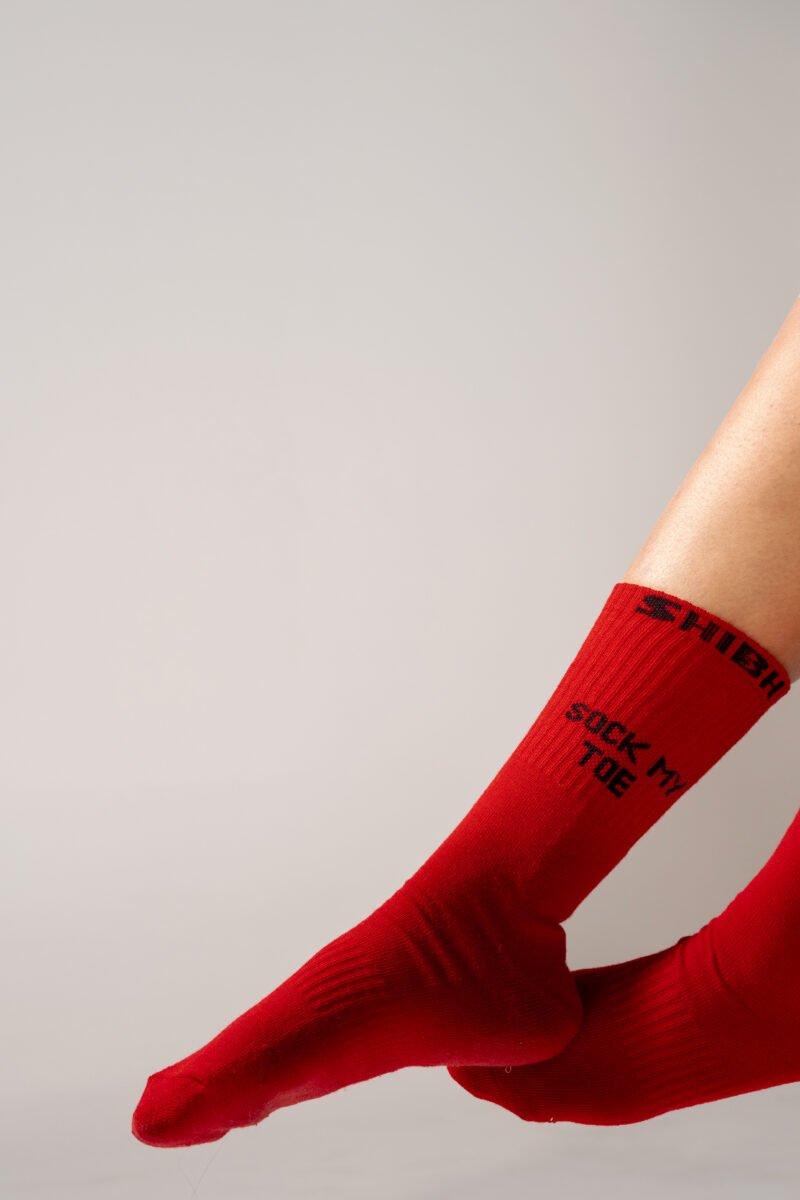 "SOCK MY TOE" Knitted Socks in Red - Unisex - Image 3
