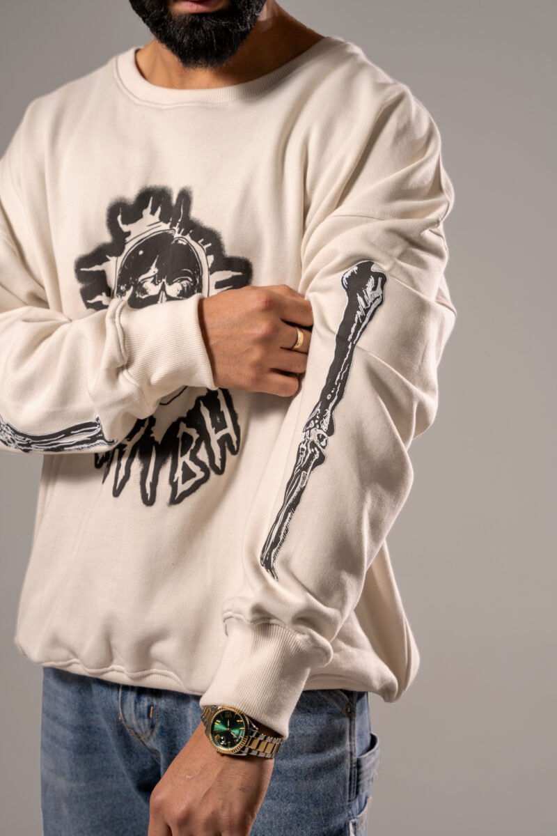 Burning Skull - Oversized Unisex Sweatshirt - White - Image 4