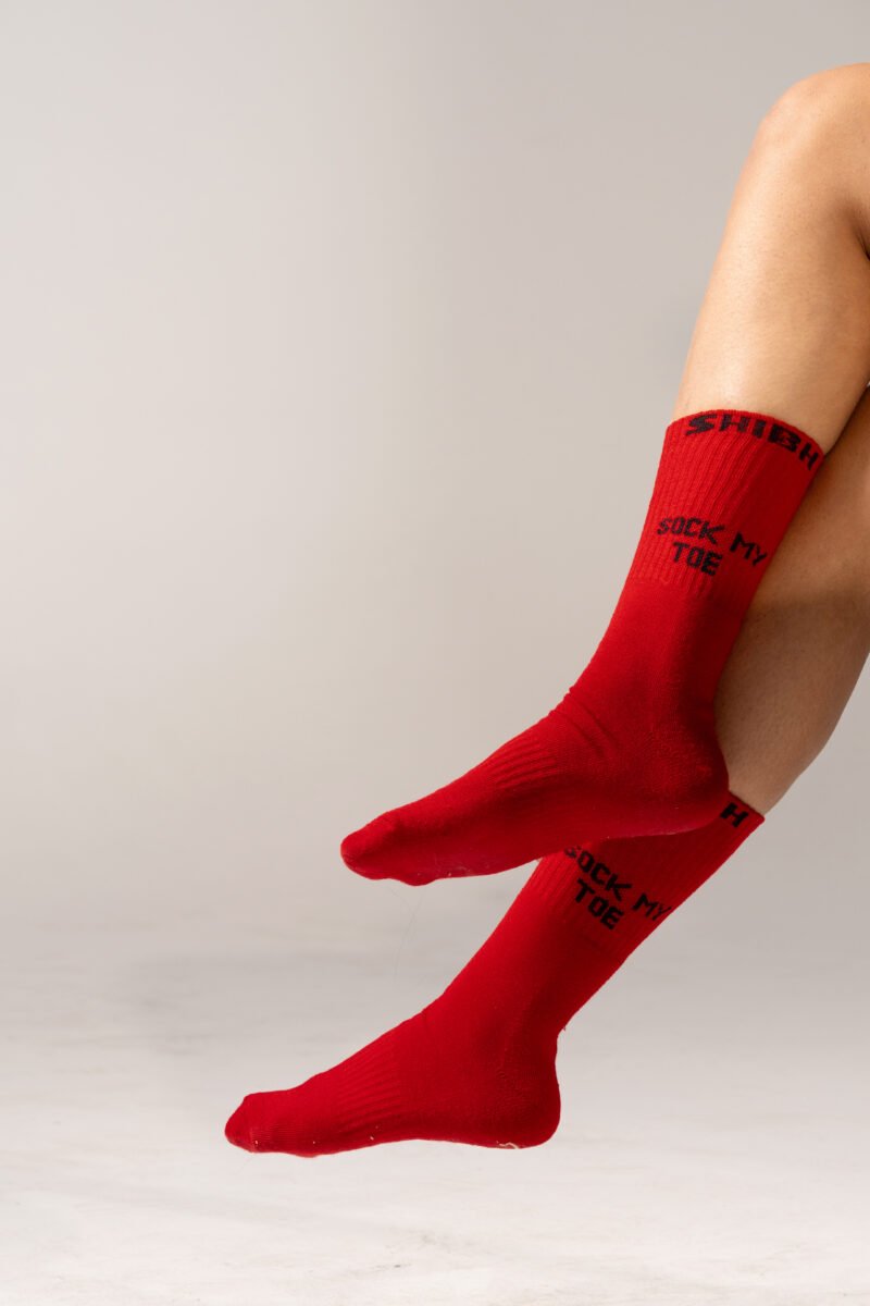 "SOCK MY TOE" Knitted Socks in Red - Unisex - Image 2